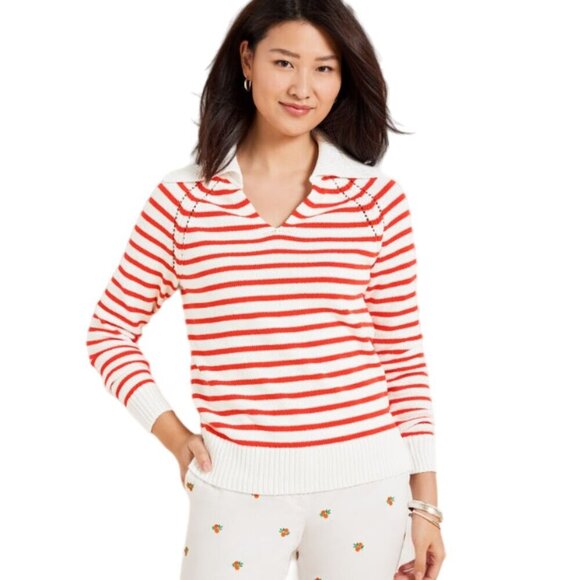 Talbots Johnny Collar Striped Knit Sweater White Orange 2x - Picture 1 of 9